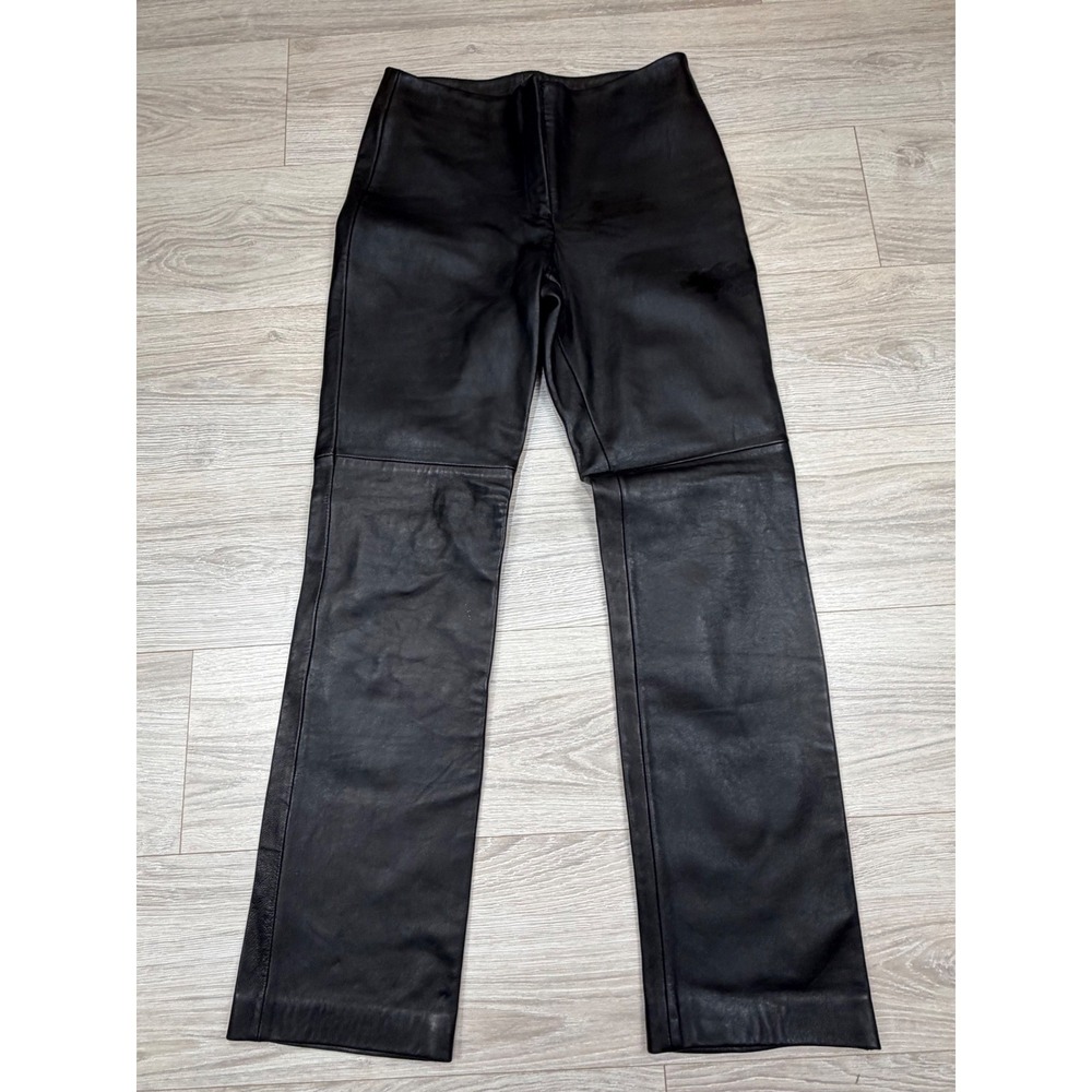 Brandon Thomas Black Leather Pants High Rise Straight Leg Side Zip Womens 8
